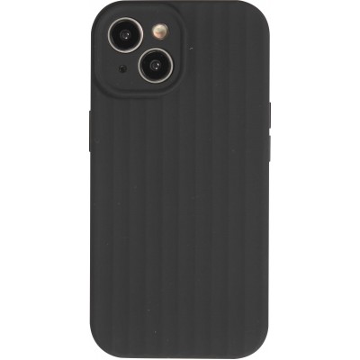 Coque iPhone 14 - Silicone mat soft touch avec lignes en relief  - Noir