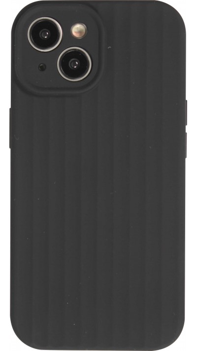 Coque iPhone 14 - Silicone mat soft touch avec lignes en relief  - Noir