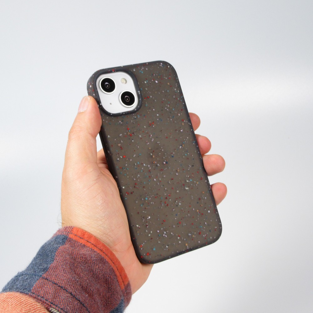 Coque iPhone 14 Plus - Silicone recomposé avec points multicolores Sensation Dots - Noir