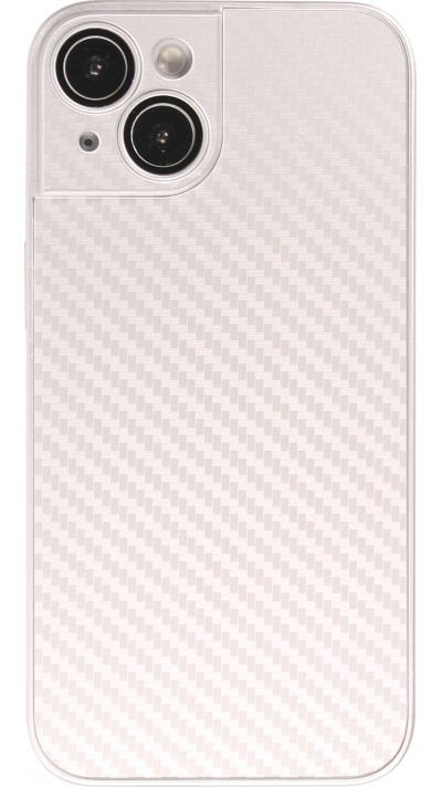 iPhone 14 Case Hülle - Straffes Silikon mit Karbon Look + Kameraschutz - Silber