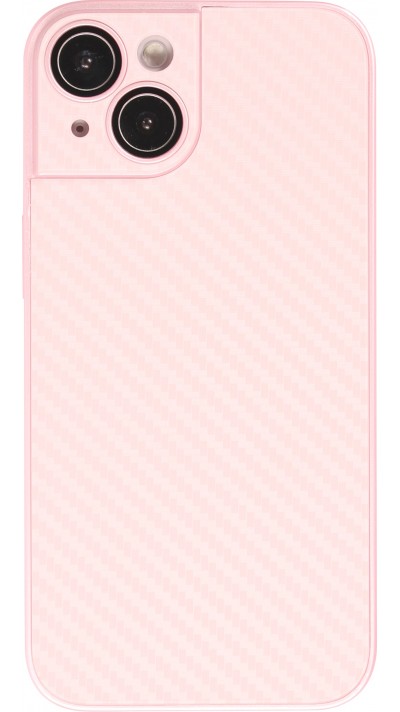 iPhone 14 Case Hülle - Straffes Silikon mit Karbon Look + Kameraschutz - Rosa