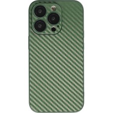 Coque iPhone 14 Pro Max- Silicone rigide look fibre de carbone + protection caméra - Vert