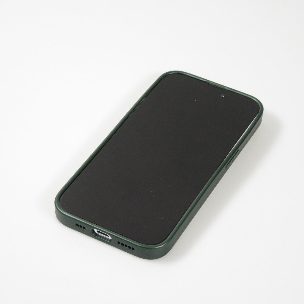 Coque iPhone 14 Pro Max- Silicone rigide look fibre de carbone + protection caméra - Vert