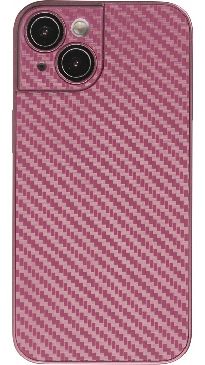 iPhone 14 Case Hülle - Straffes Silikon mit Karbon Look + Kameraschutz - Violett