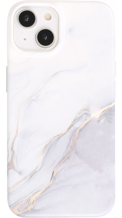 Coque iPhone 14 Plus - Silicone rigide mat avec effet marbre imprimé - Blanc gris