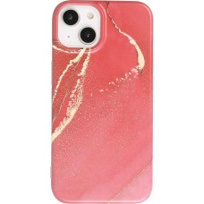 Coque iPhone 14 - Silicone rigide mat avec effet marbre imprimé - Rouge