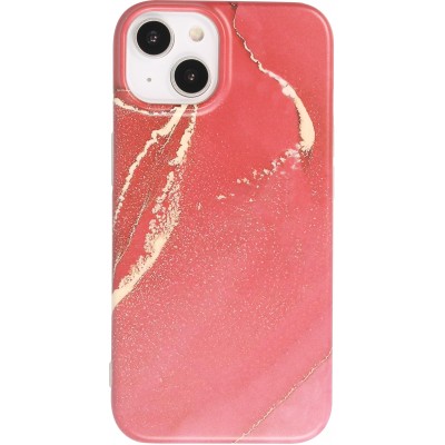 Coque iPhone 14 - Silicone rigide mat avec effet marbre imprimé - Rouge
