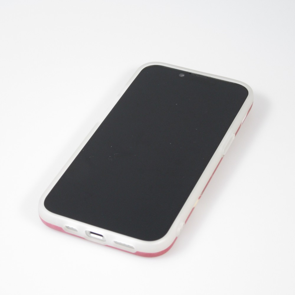 Coque iPhone 14 - Silicone rigide mat avec effet marbre imprimé - Rouge