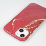 Coque iPhone 14 - Silicone rigide mat avec effet marbre imprimé - Rouge