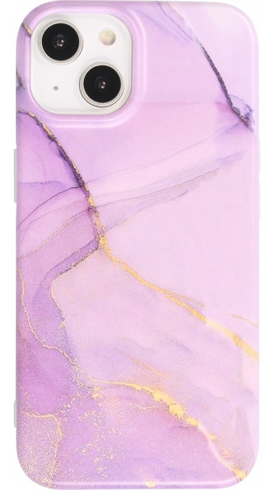 Coque iPhone 14 Plus - Silicone rigide mat avec effet marbre imprimé - Violet