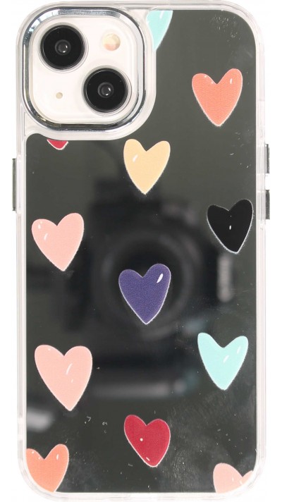 Coque iPhone 15 - Silicone transparent Many Hearts avec effet miroir