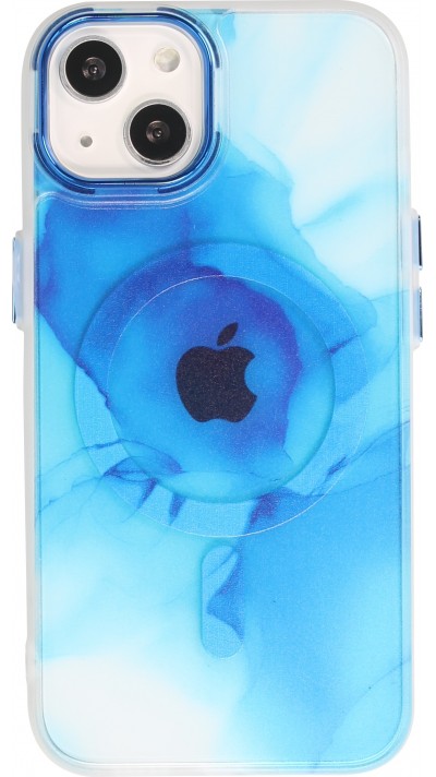 Coque iPhone 14 - Watercolor MagSafe semi-transparent - Bleu