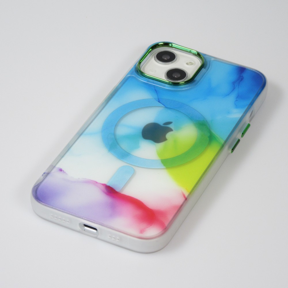 iPhone 14 Case Hülle - Watercolor MagSafe semi-transparent - Multicolor