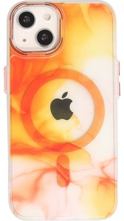 Coque iPhone 14 - Watercolor MagSafe semi-transparent - Orange