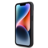 Coque iPhone 15 Plus - BMW M effet carbone et cuir avec logo métallique en relief - Noir