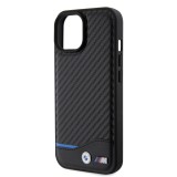 iPhone 15 Case Hülle - BMW M Karbon-Effekt und Leder mit geprägtem Metall-Logo - Schwarz