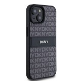 Coque iPhone 15 - DKNY silicone similicuir monogramme logo métallique - Noir
