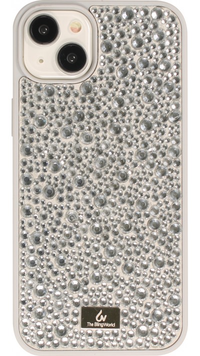 Coque iPhone 15 Plus - Diamant strass The Bling World - Argent