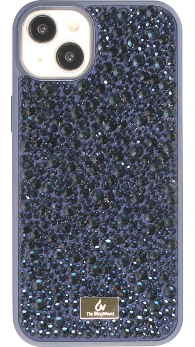 Coque iPhone 15 - Diamant strass The Bling World - Bleu foncé