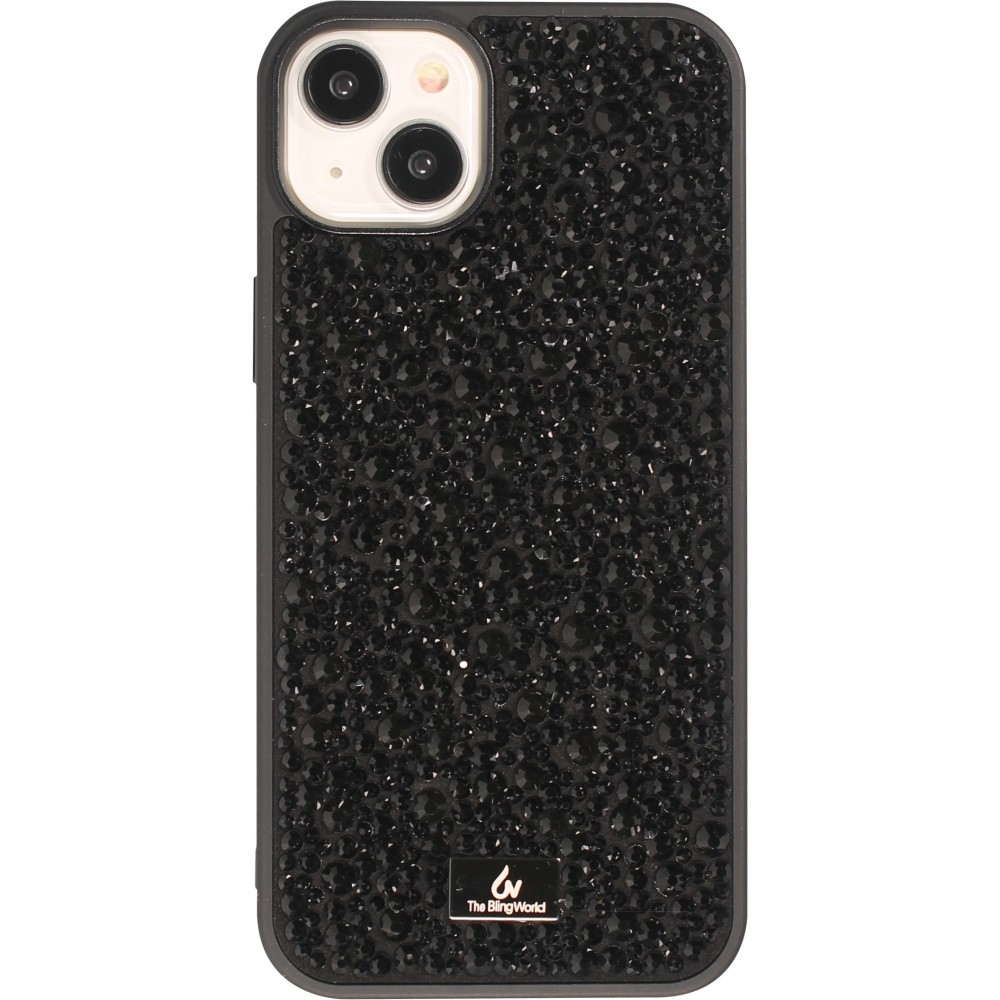 Coque iPhone 15 Plus - Diamant strass The Bling World - Noir