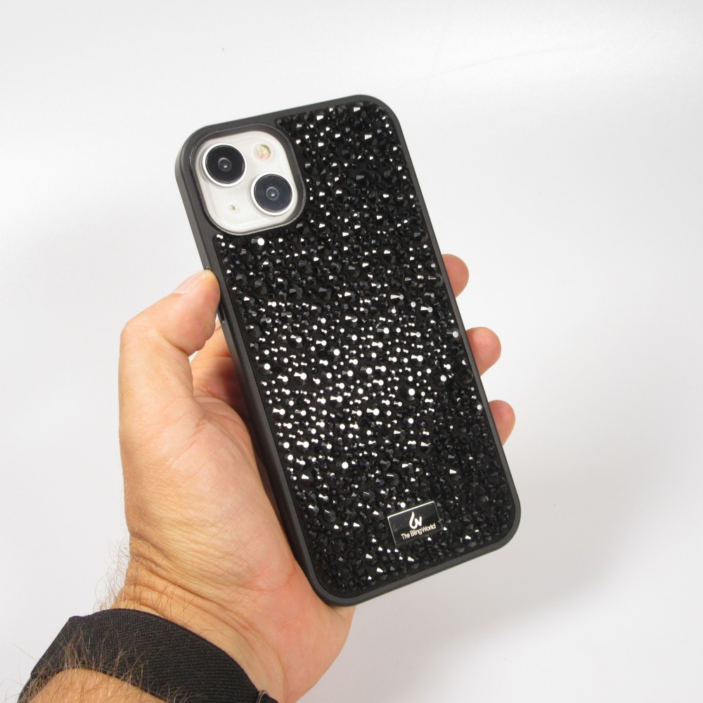 Coque iPhone 15 Plus - Diamant strass The Bling World - Noir