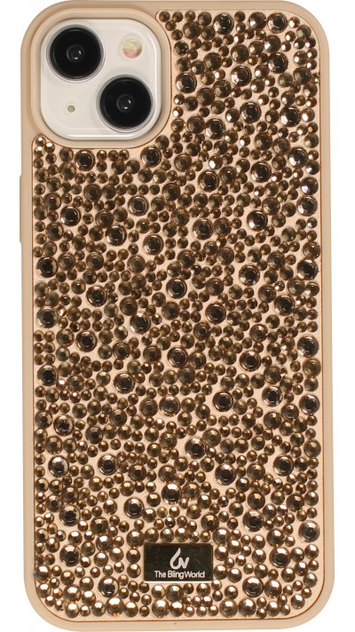 Coque iPhone 15 Plus - Diamant strass The Bling World - Or