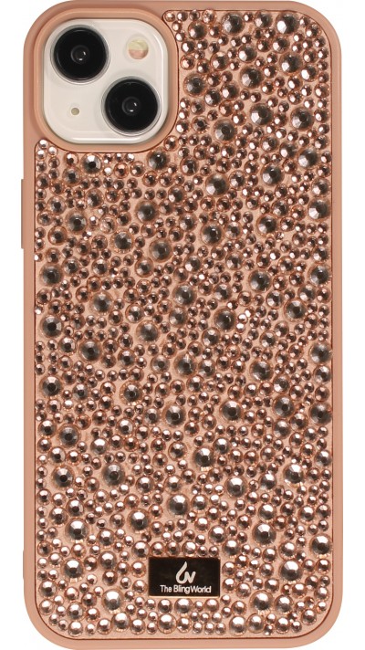 Coque iPhone 15 - Diamant strass The Bling World - Or rose