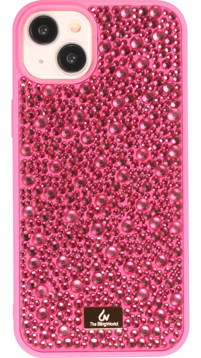 Coque iPhone 15 - Diamant strass The Bling World - Rose foncé