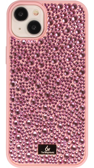 Coque iPhone 15 Plus - Diamant strass The Bling World - Rose