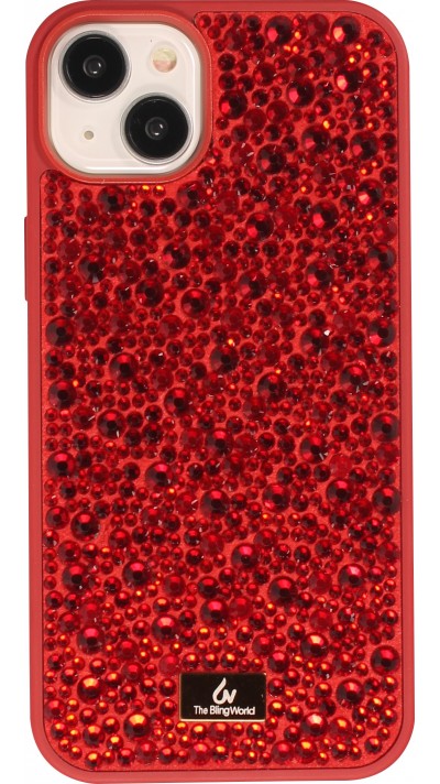 Coque iPhone 15 Plus - Diamant strass The Bling World - Rouge