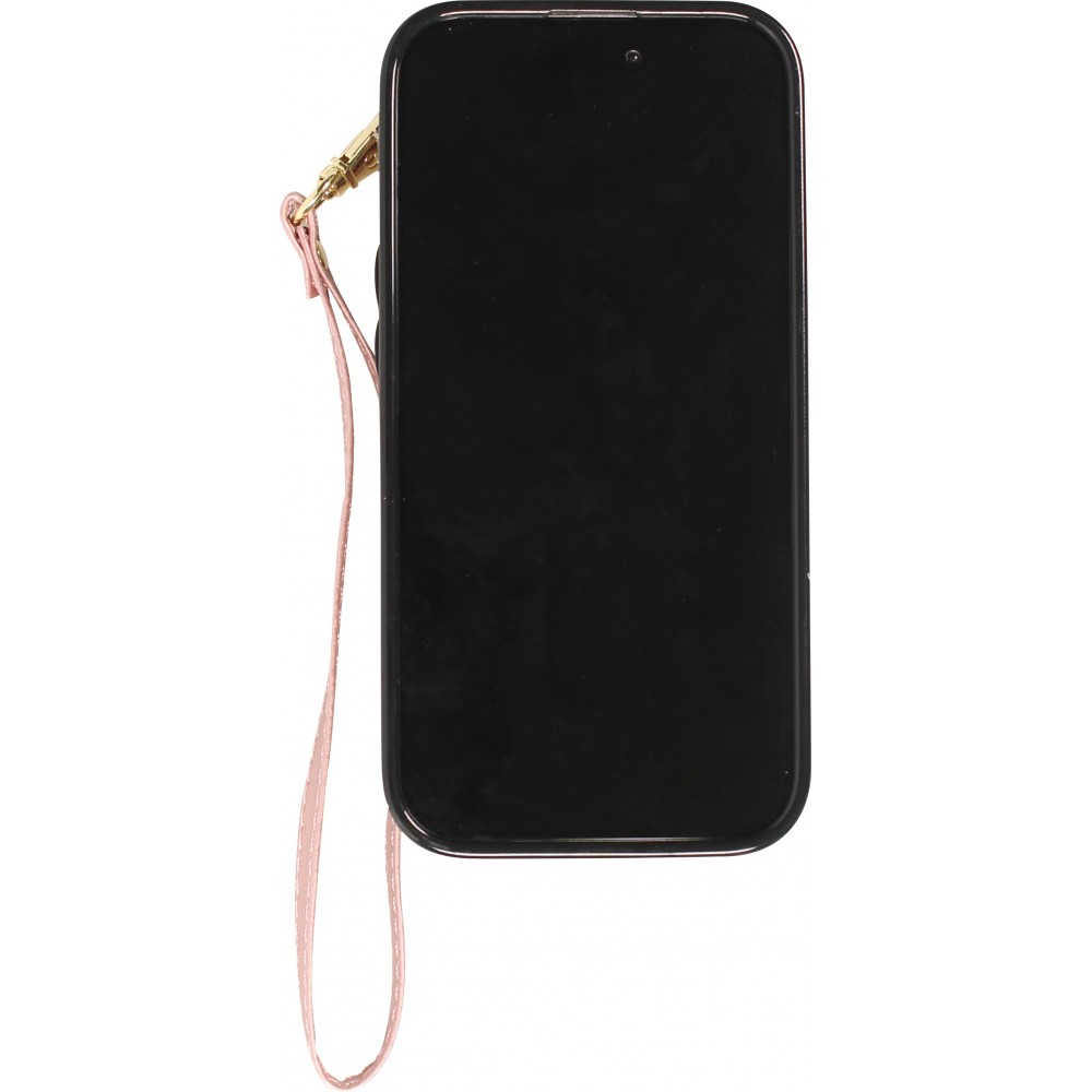 Coque iPhone 15 Plus - Etui élégant look cuir DeLuxe avec portefeuille + anneau de support - Rose