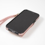 Coque iPhone 15 Plus - Etui élégant look cuir DeLuxe avec portefeuille + anneau de support - Rose