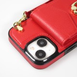 Coque iPhone 15 - Etui élégant look cuir DeLuxe avec portefeuille + anneau de support - Rouge