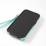 Coque iPhone 15 Plus - Etui élégant look cuir DeLuxe avec portefeuille + anneau de support - Turquoise