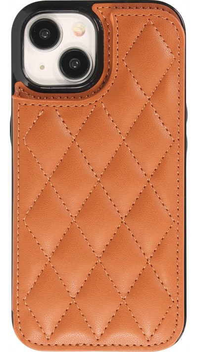 Coque iPhone 15 - Etui en silicone avec surface en similicuir et porte-monnaie pliable - Brun