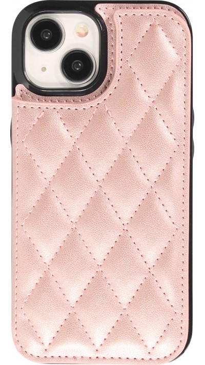iPhone 15 Case Hülle - Silikon case mit Kunstleder Oberfläche und aufklappbarem Portemonnaie - Rosa