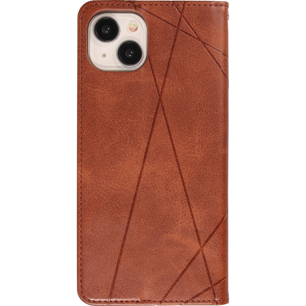 Hülle iPhone 15 - Flip Geometrisch dunkel- Braun