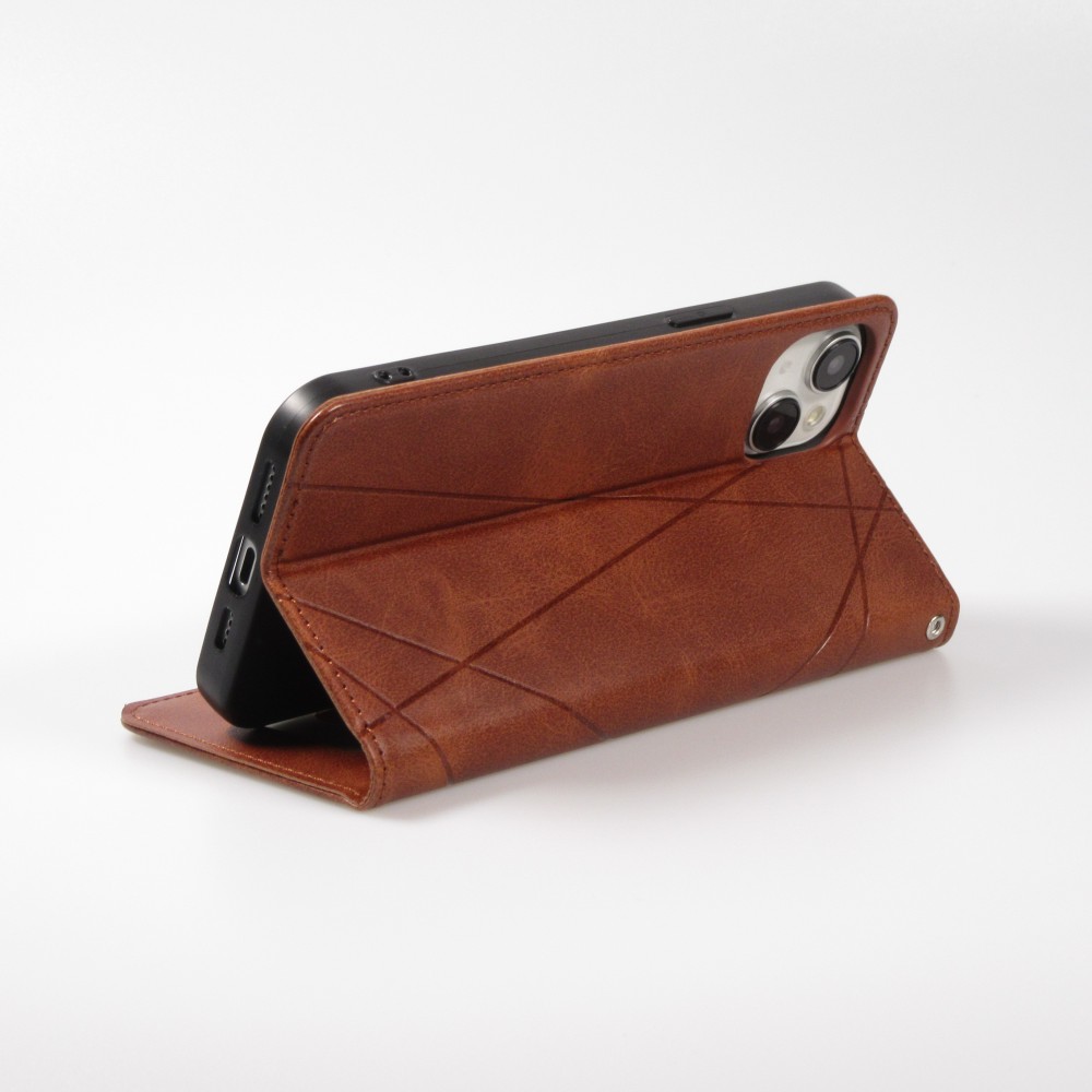 Hülle iPhone 15 - Flip Geometrisch dunkel- Braun