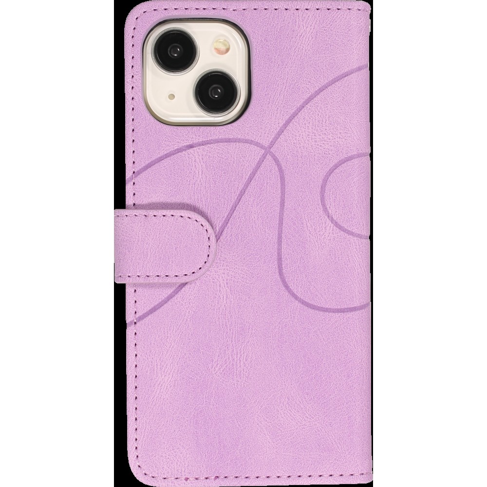 Coque iPhone 15 - Flip classical elegant fine lines - Violet