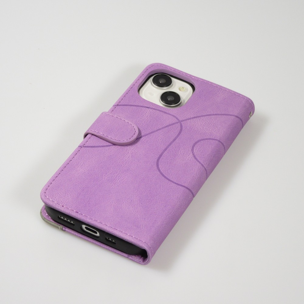 Coque iPhone 15 - Flip classical elegant fine lines - Violet