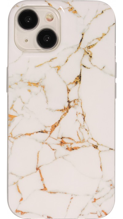 Coque iPhone 15 - Gel Glossy Marbre - Blanc