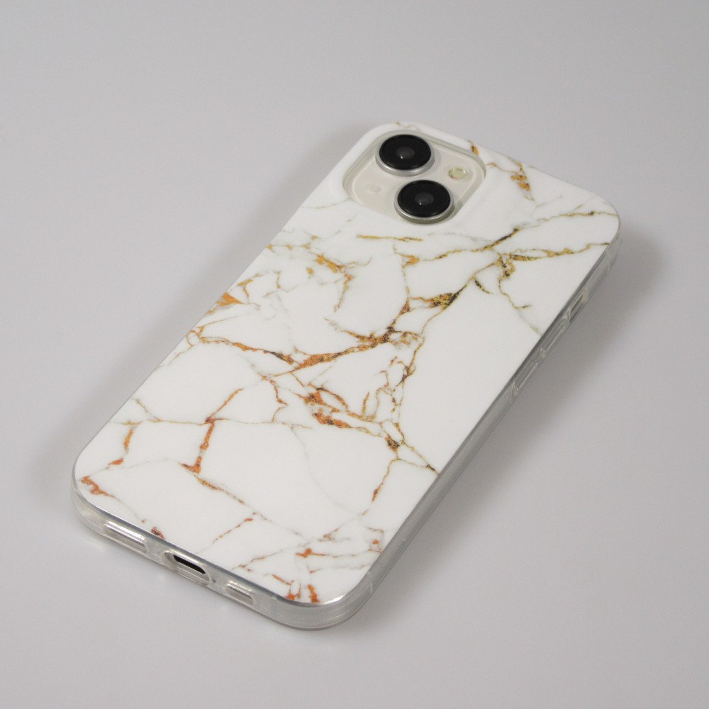 iPhone 15 Case Hülle - Gel Glossy Marmor - Weiss