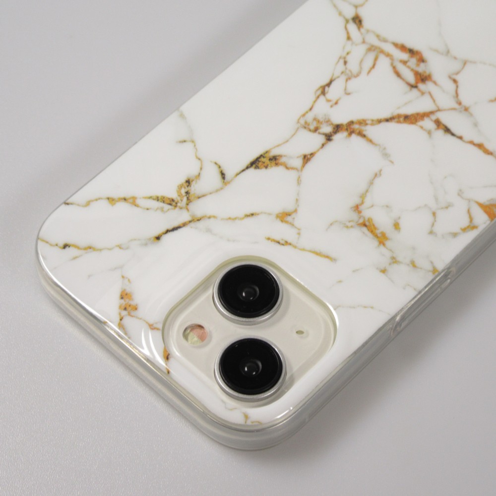 iPhone 15 Case Hülle - Gel Glossy Marmor - Weiss