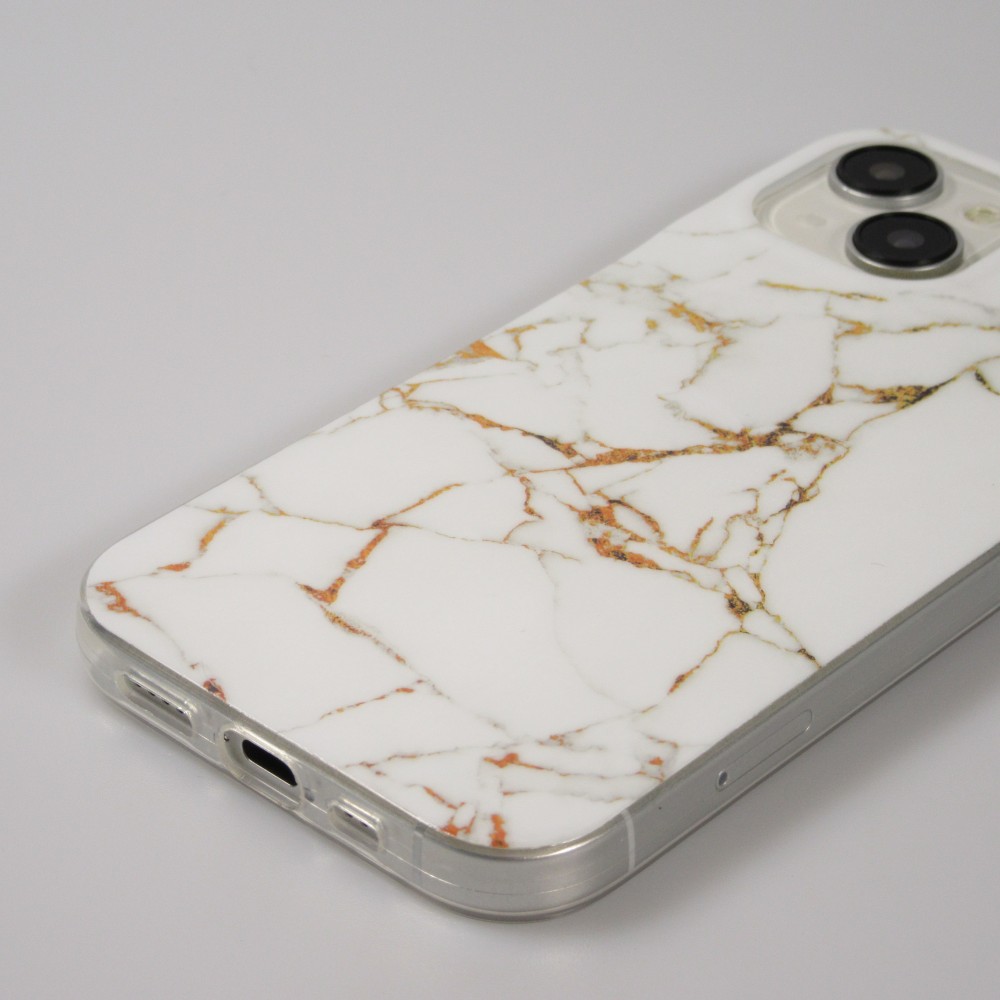 iPhone 15 Case Hülle - Gel Glossy Marmor - Weiss