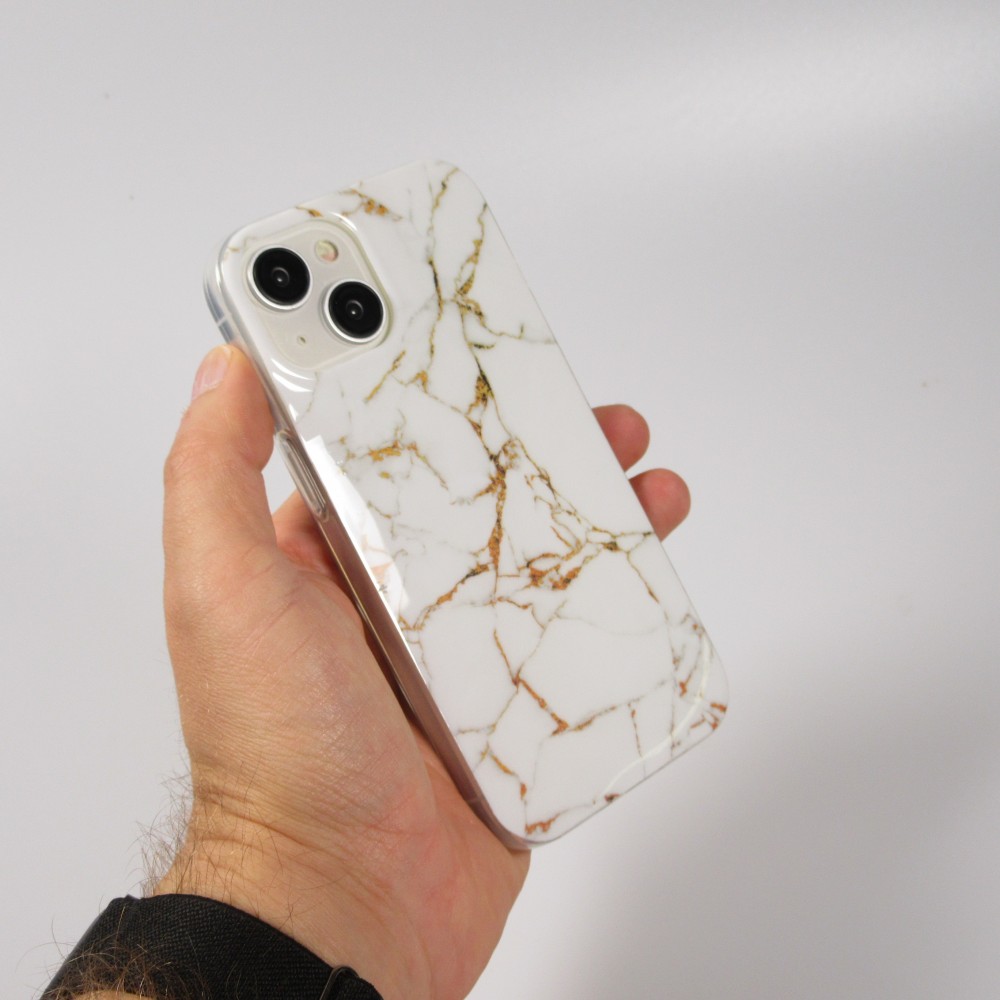 iPhone 15 Case Hülle - Gel Glossy Marmor - Weiss