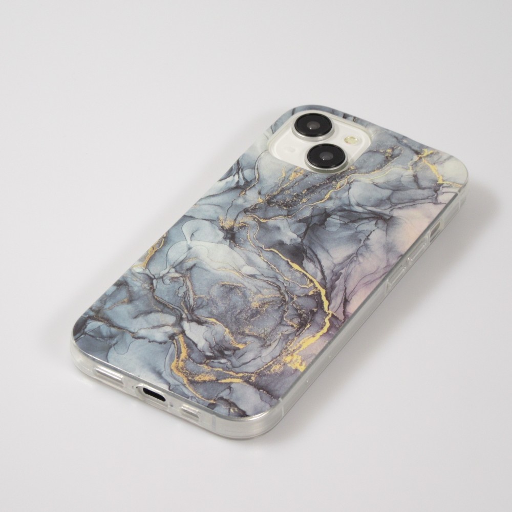 iPhone 15 Case Hülle - Gel Glossy Marmor - Blau