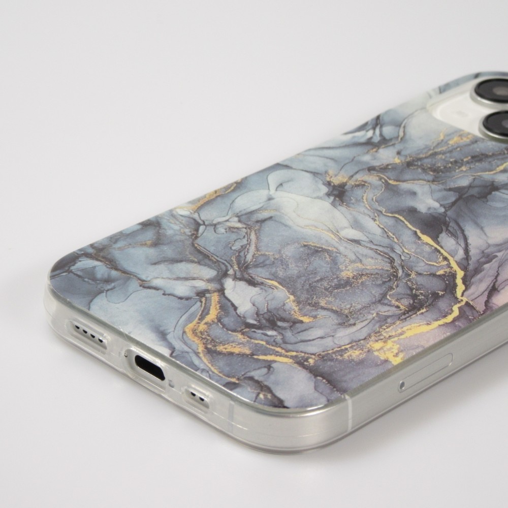 iPhone 15 Case Hülle - Gel Glossy Marmor - Blau