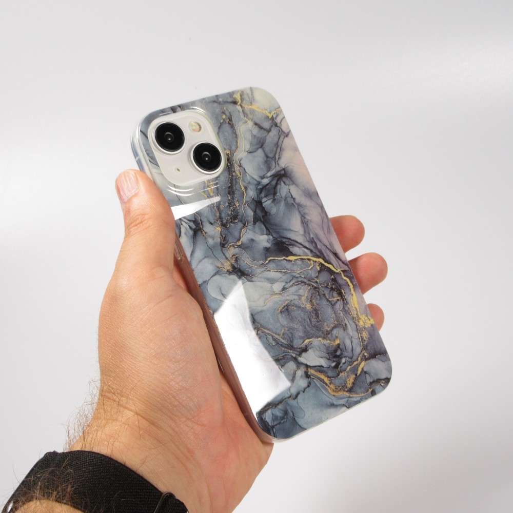 iPhone 15 Case Hülle - Gel Glossy Marmor - Blau