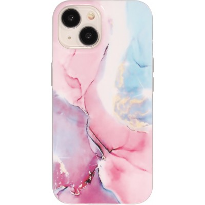 Coque iPhone 15 - Gel Glossy Marbre - Rose/bleu