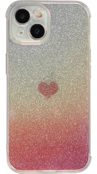 Coque iPhone 15 - Gel bumper paillettes blur coeur - Rose